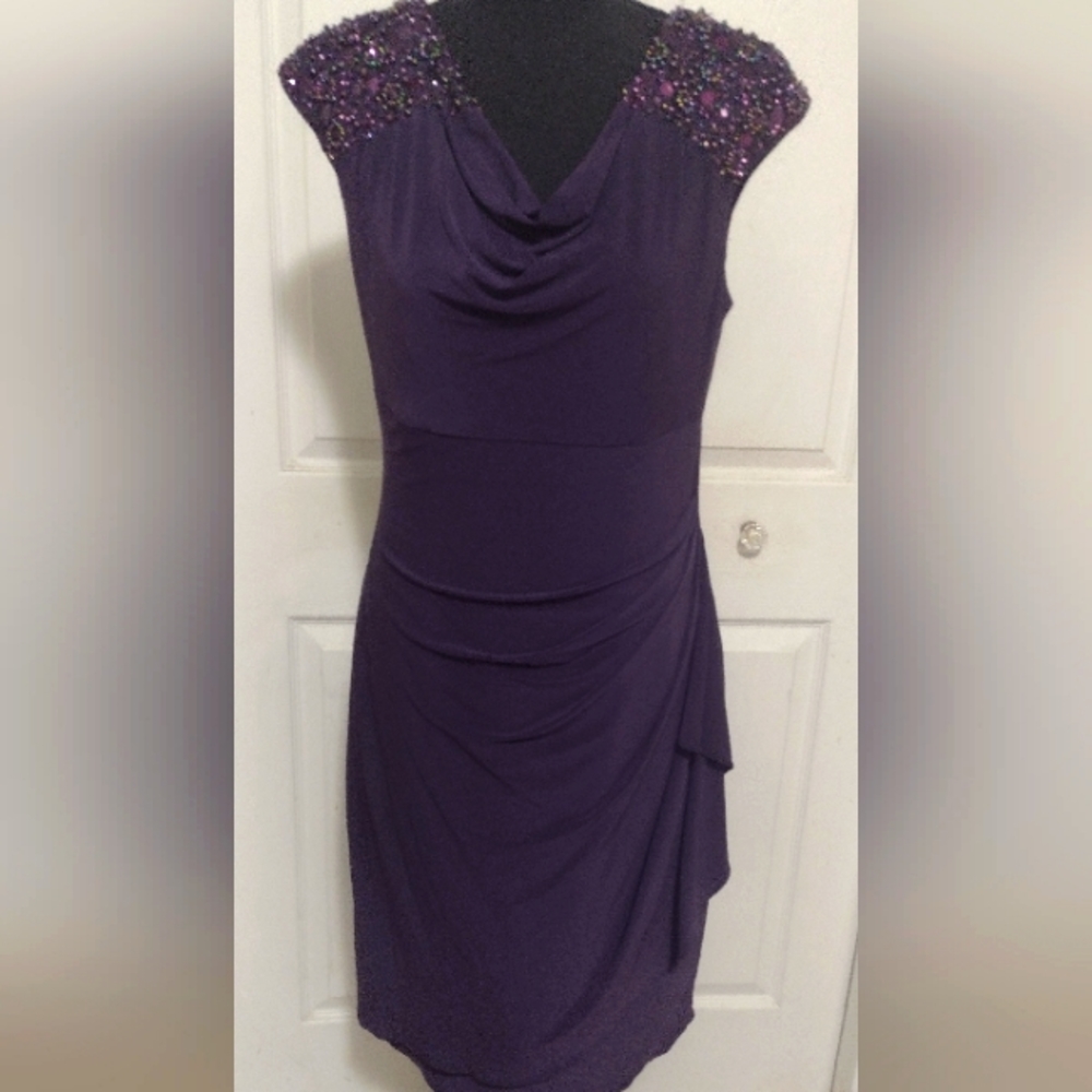 Alex Evenings plum dress w crystals on shoulders sz 8P. Beautiful dress!